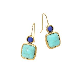 Chic Gold Earrings with Turquoise and Blue Stones